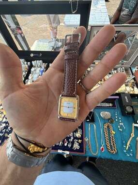 Vintage Seiko Quartz Tank Dress Watch with Gold-Tone Dial and  Leather Strap